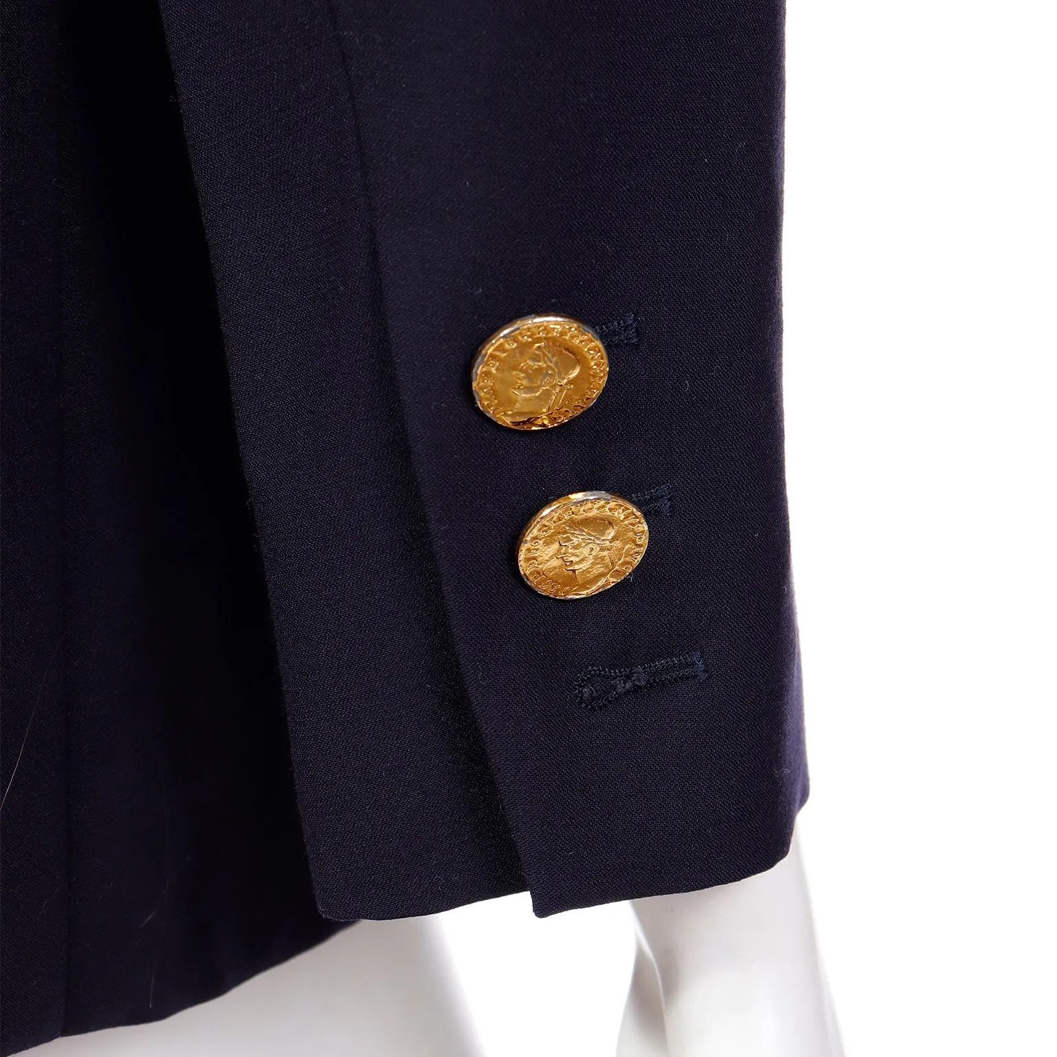 1991 Yves Saint Laurent Navy Blue Wool Blazer Jacket With Coin Buttons