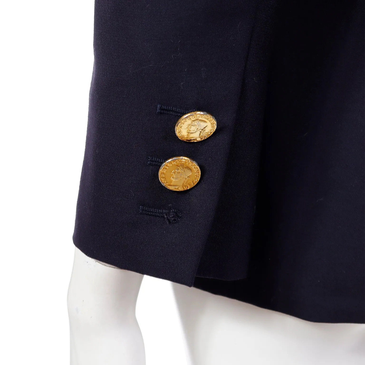 1991 Yves Saint Laurent Navy Blue Wool Blazer Jacket With Coin Buttons