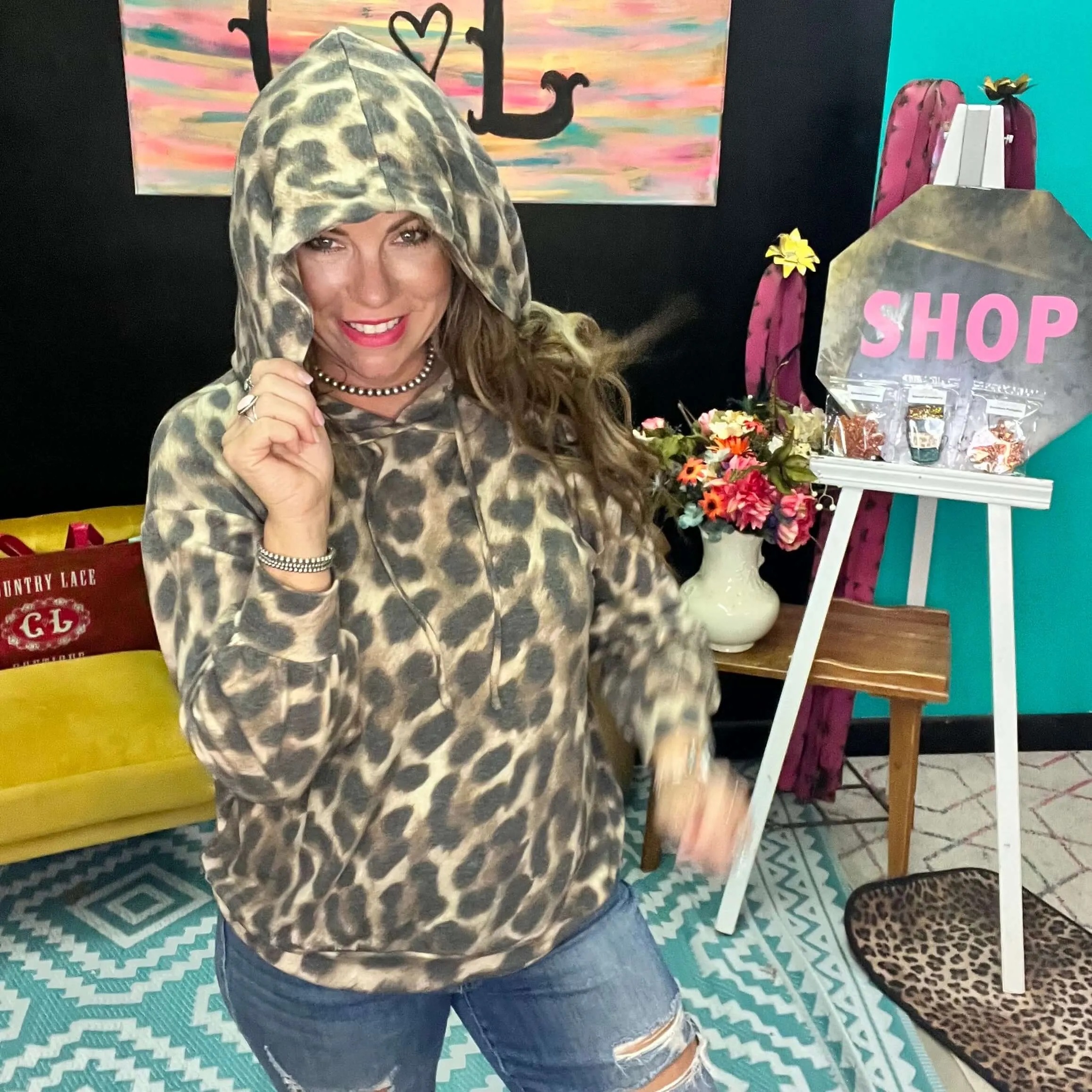 Animal Print Lightweight Sweatshirt Hoodie