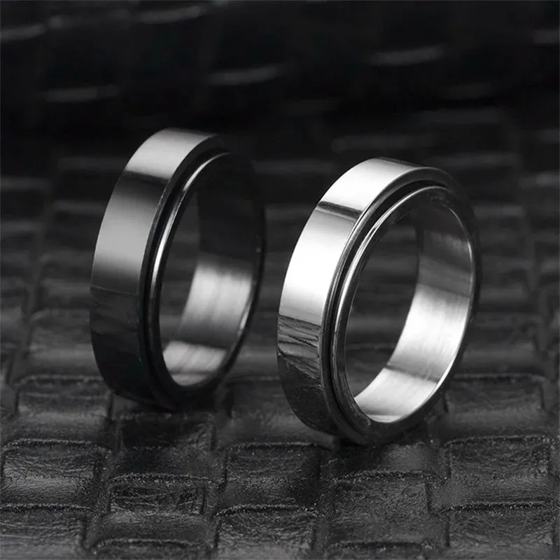 Anti Stress Anxiety Fidget Spinner Couple Rings For Lovers Rotating Stainless Steel Wedding Band Knuckle Rings Jewelry Anillo