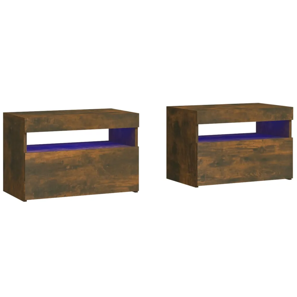 Bedside Cabinets 2 pcs with LED Lights Smoked Oak 60x35x40 cm