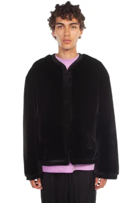 Black Faux Fur Round Neck Jacket