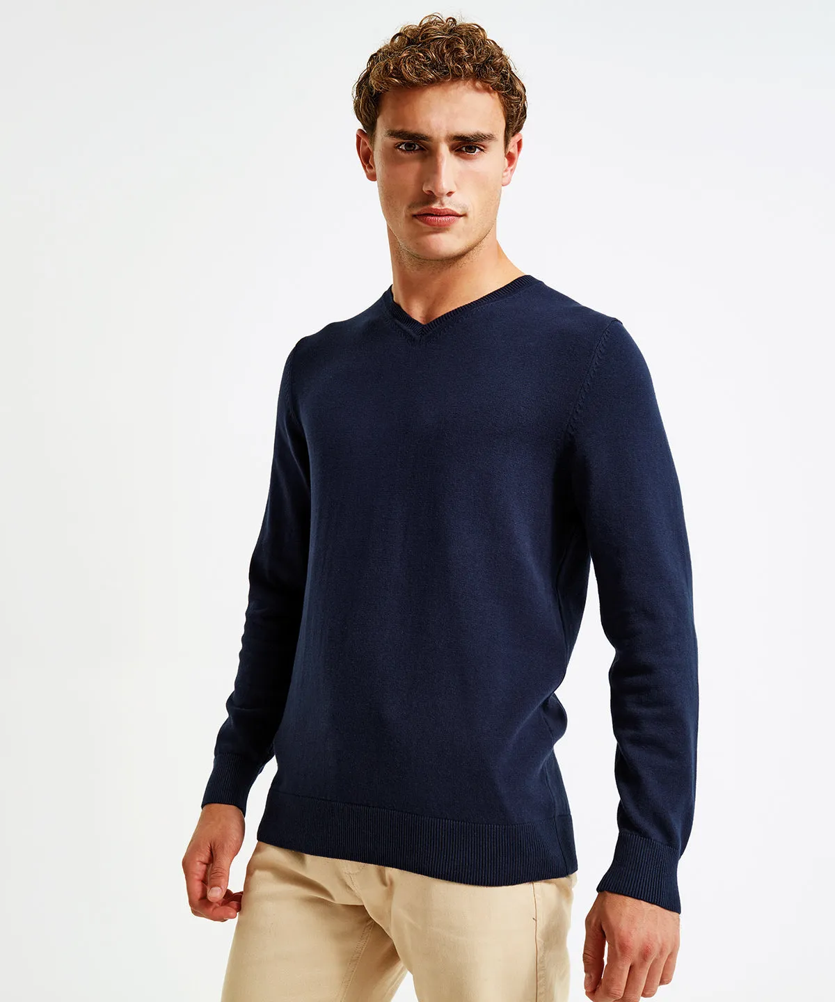 Black - Men's cotton blend v-neck sweater