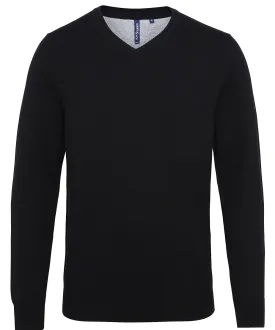 Black - Men's cotton blend v-neck sweater