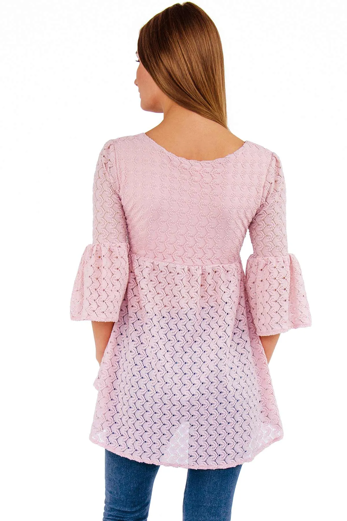 Blush Pink Stretchy Crochet Lace Ava Boho Tunic - Women