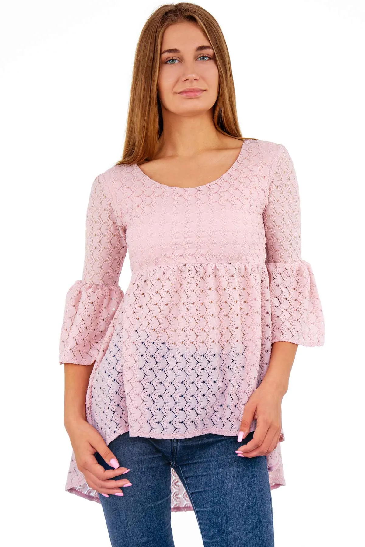 Blush Pink Stretchy Crochet Lace Ava Boho Tunic - Women