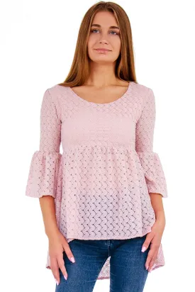 Blush Pink Stretchy Crochet Lace Ava Boho Tunic - Women