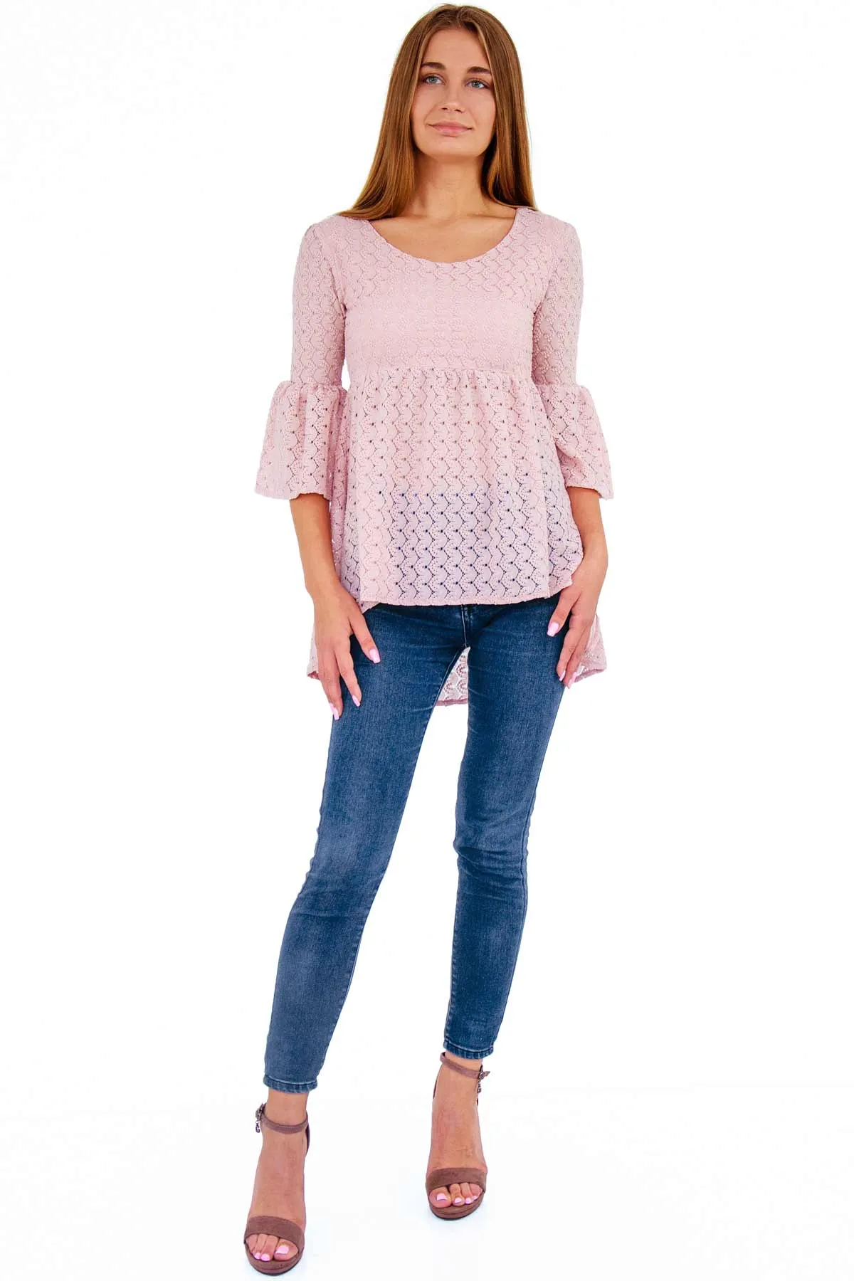 Blush Pink Stretchy Crochet Lace Ava Boho Tunic - Women