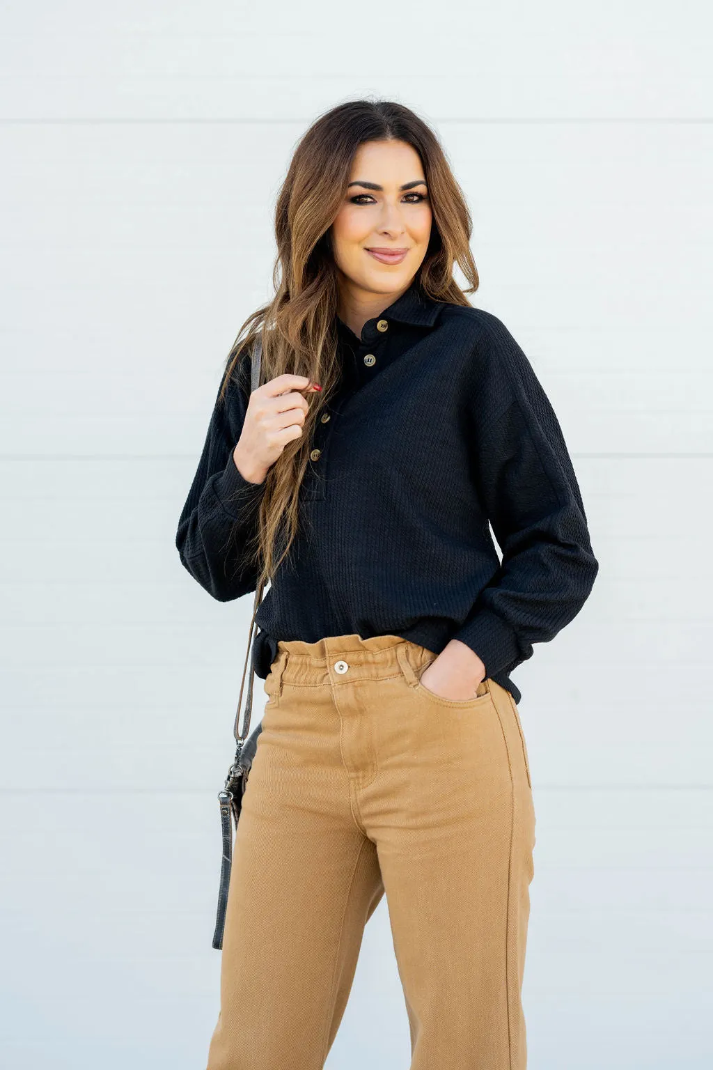 Braided Button Accented Pullover