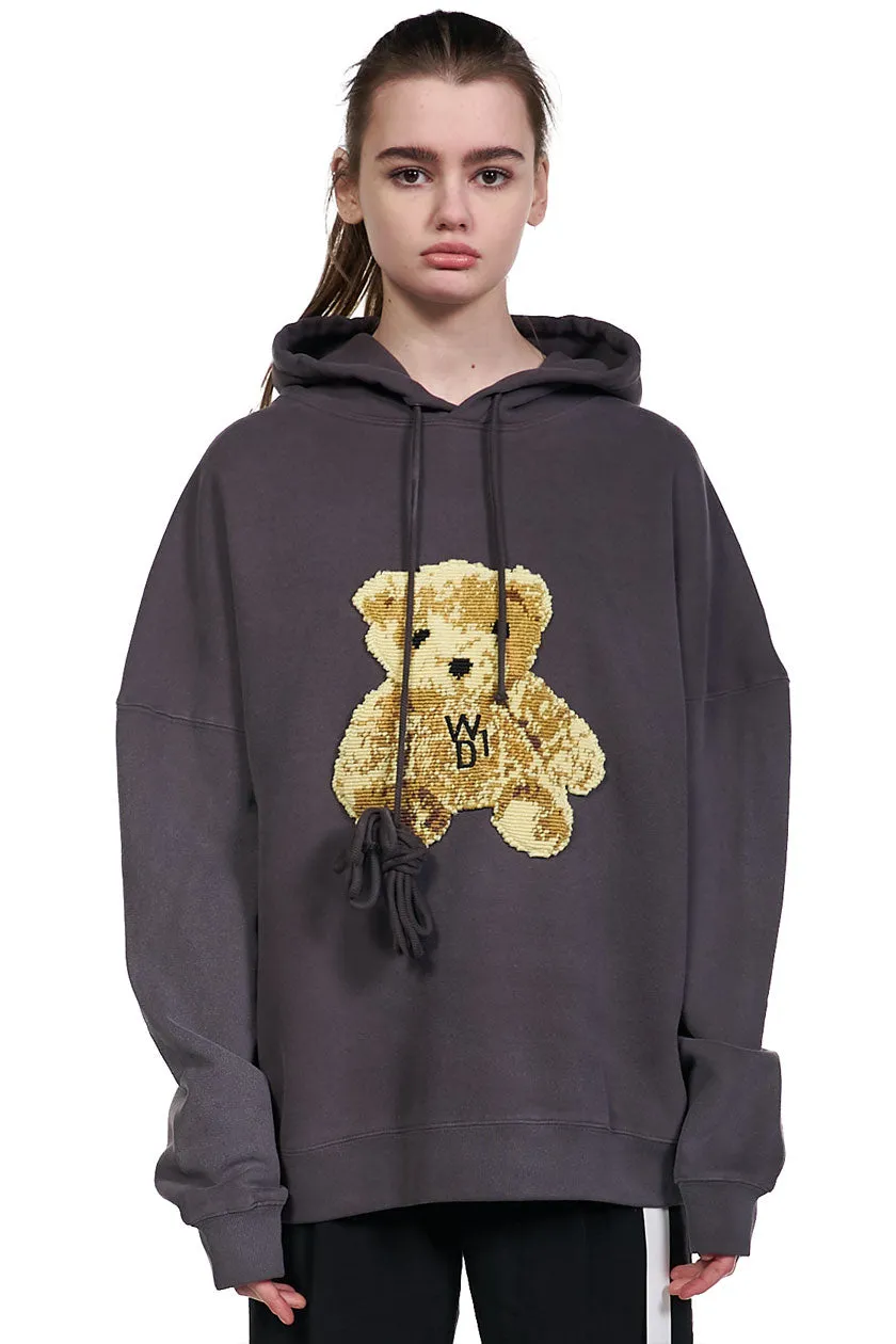 Charcoal Embroidered Teddy Hoodie