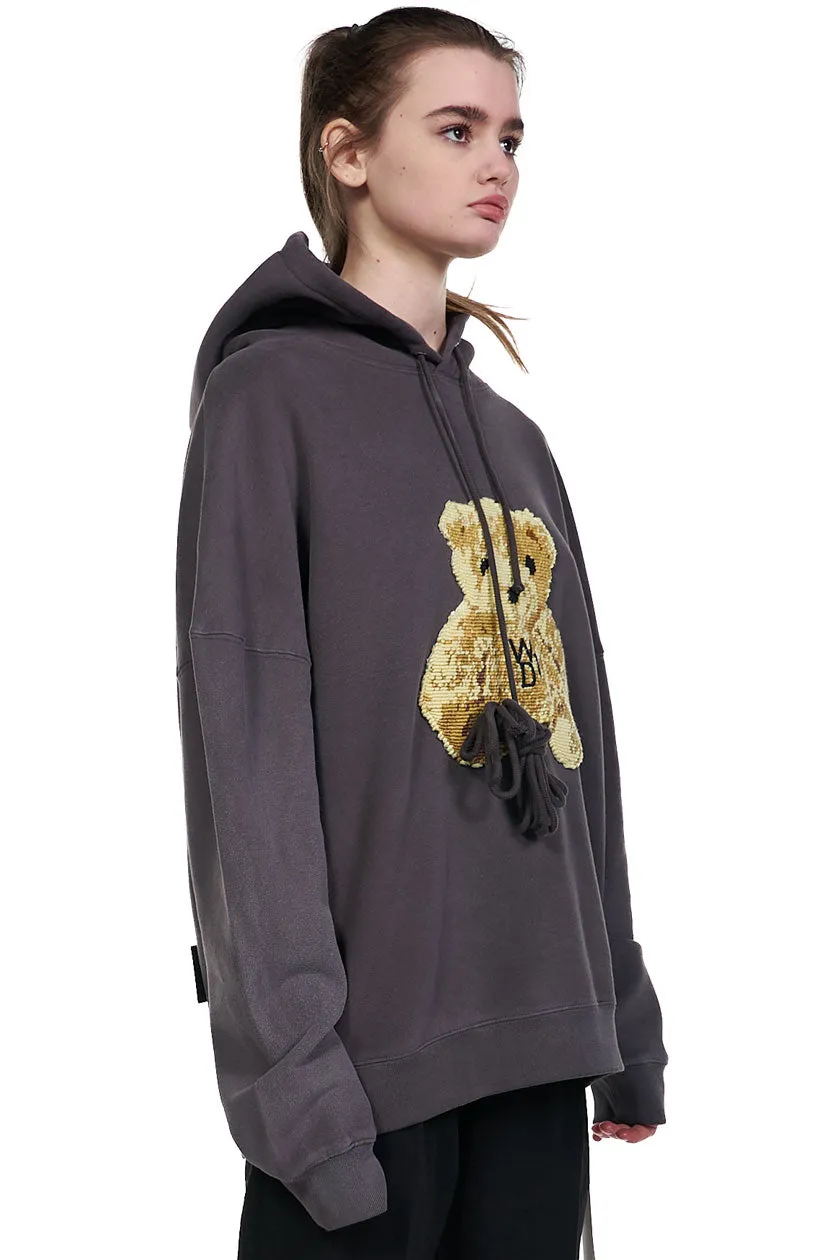 Charcoal Embroidered Teddy Hoodie