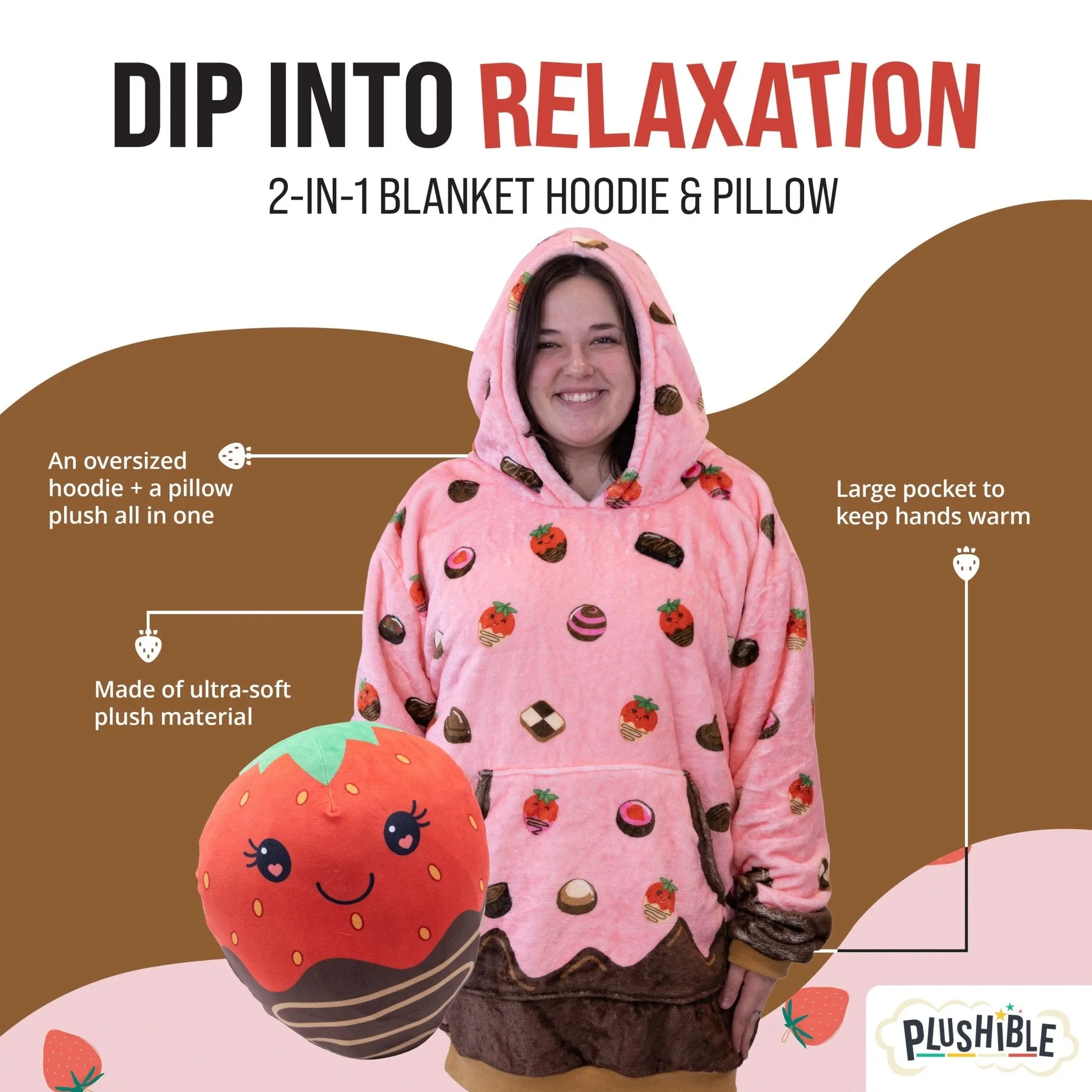 Chocolate Strawberry Snugible | Blanket Hoodie & Pillow