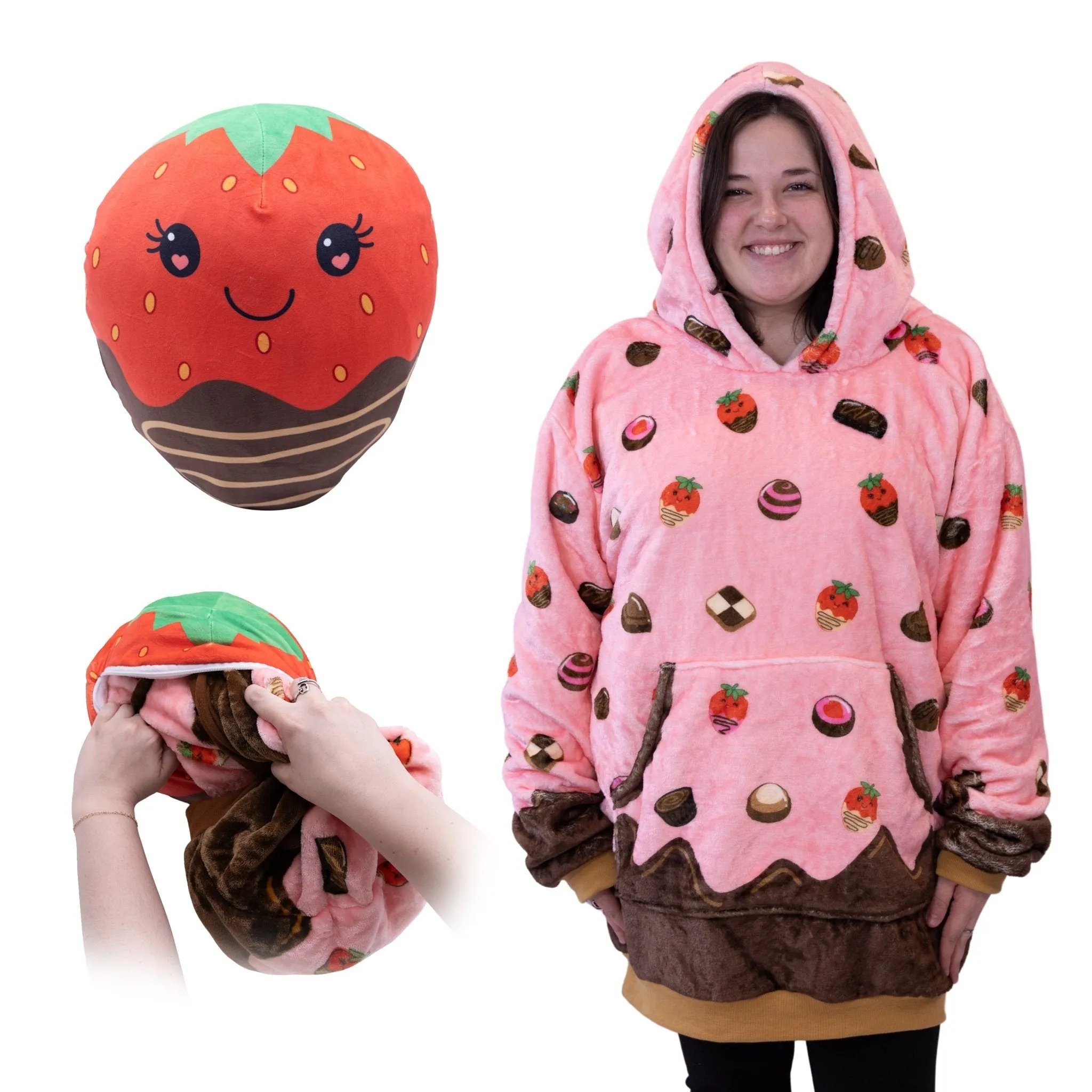 Chocolate Strawberry Snugible | Blanket Hoodie & Pillow