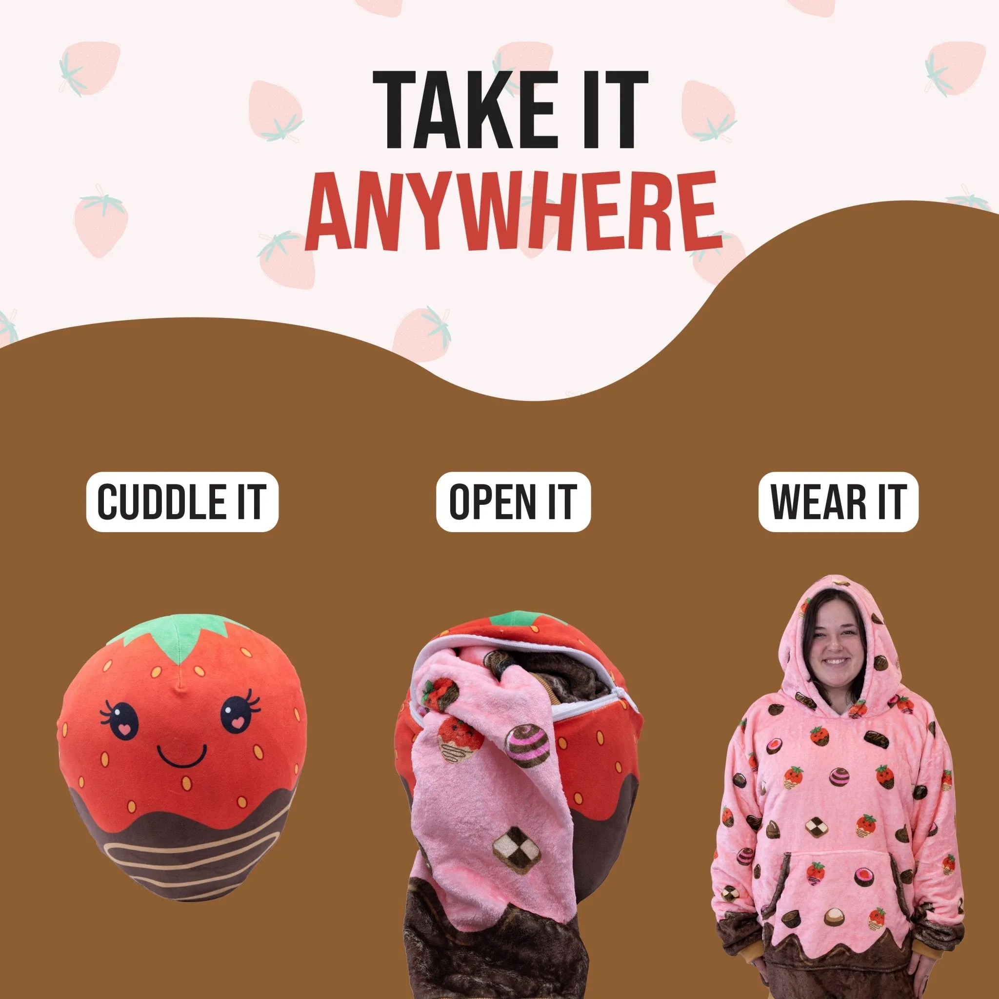 Chocolate Strawberry Snugible | Blanket Hoodie & Pillow