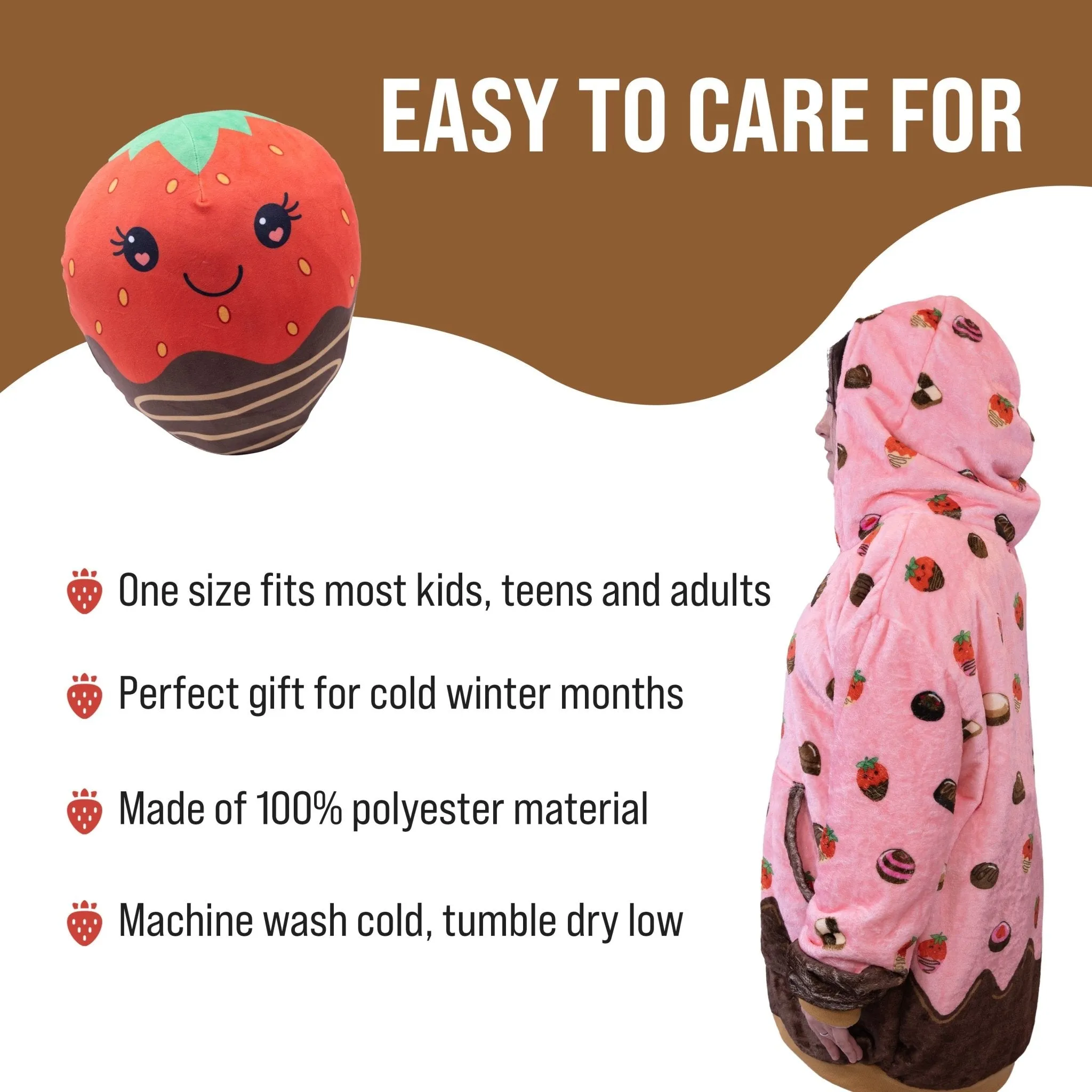 Chocolate Strawberry Snugible | Blanket Hoodie & Pillow