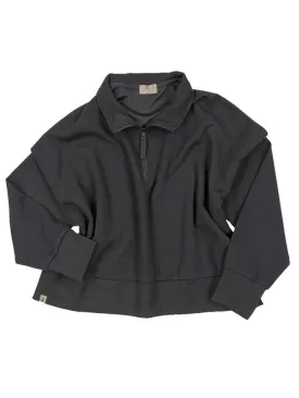 Cropped Quarter Zip Pullover in Black