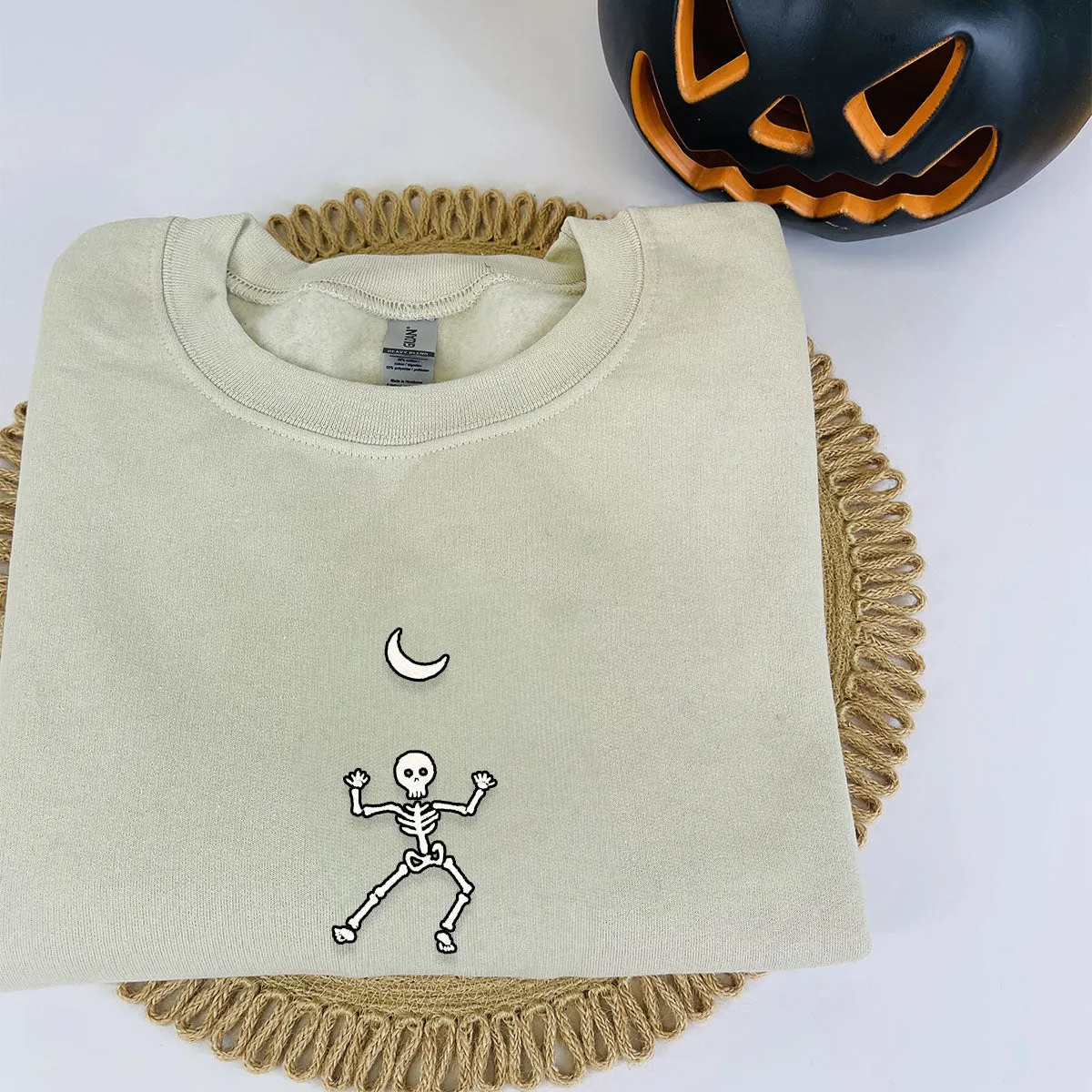 Dancing Skeleton Crewneck, Embroidered Halloween Sweatshirt, Hoodie