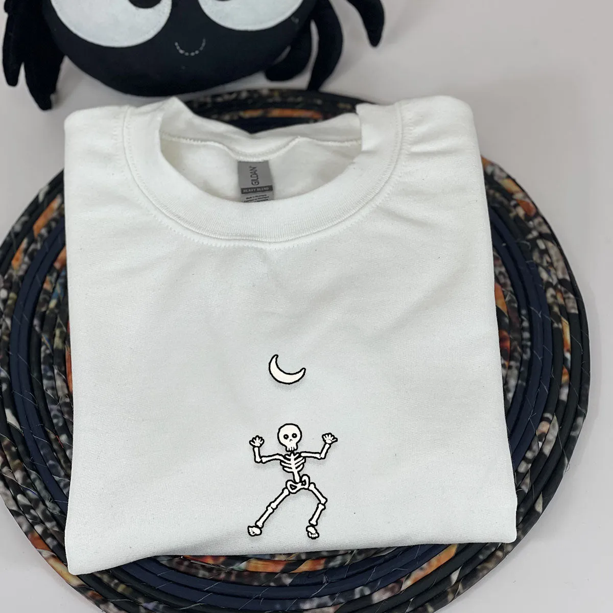 Dancing Skeleton Crewneck, Embroidered Halloween Sweatshirt, Hoodie