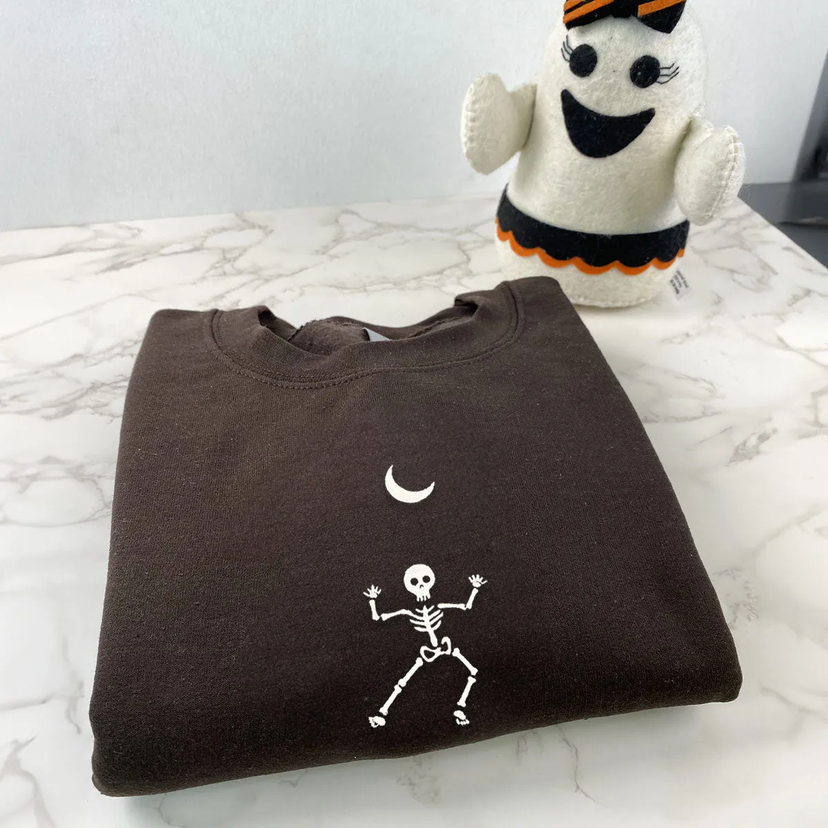 Dancing Skeleton Crewneck, Embroidered Halloween Sweatshirt, Hoodie