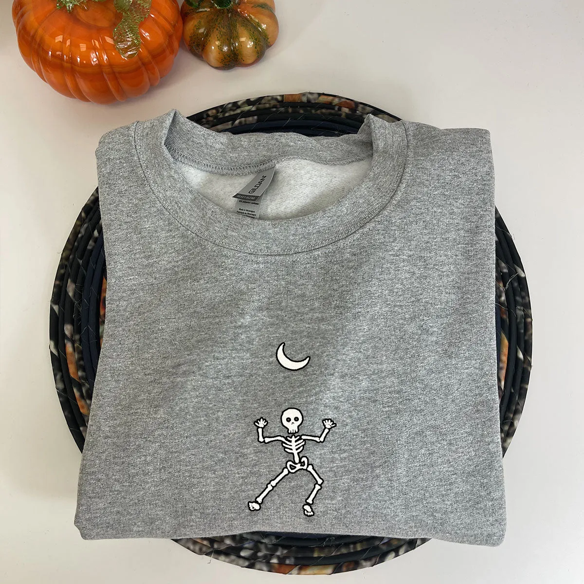 Dancing Skeleton Crewneck, Embroidered Halloween Sweatshirt, Hoodie