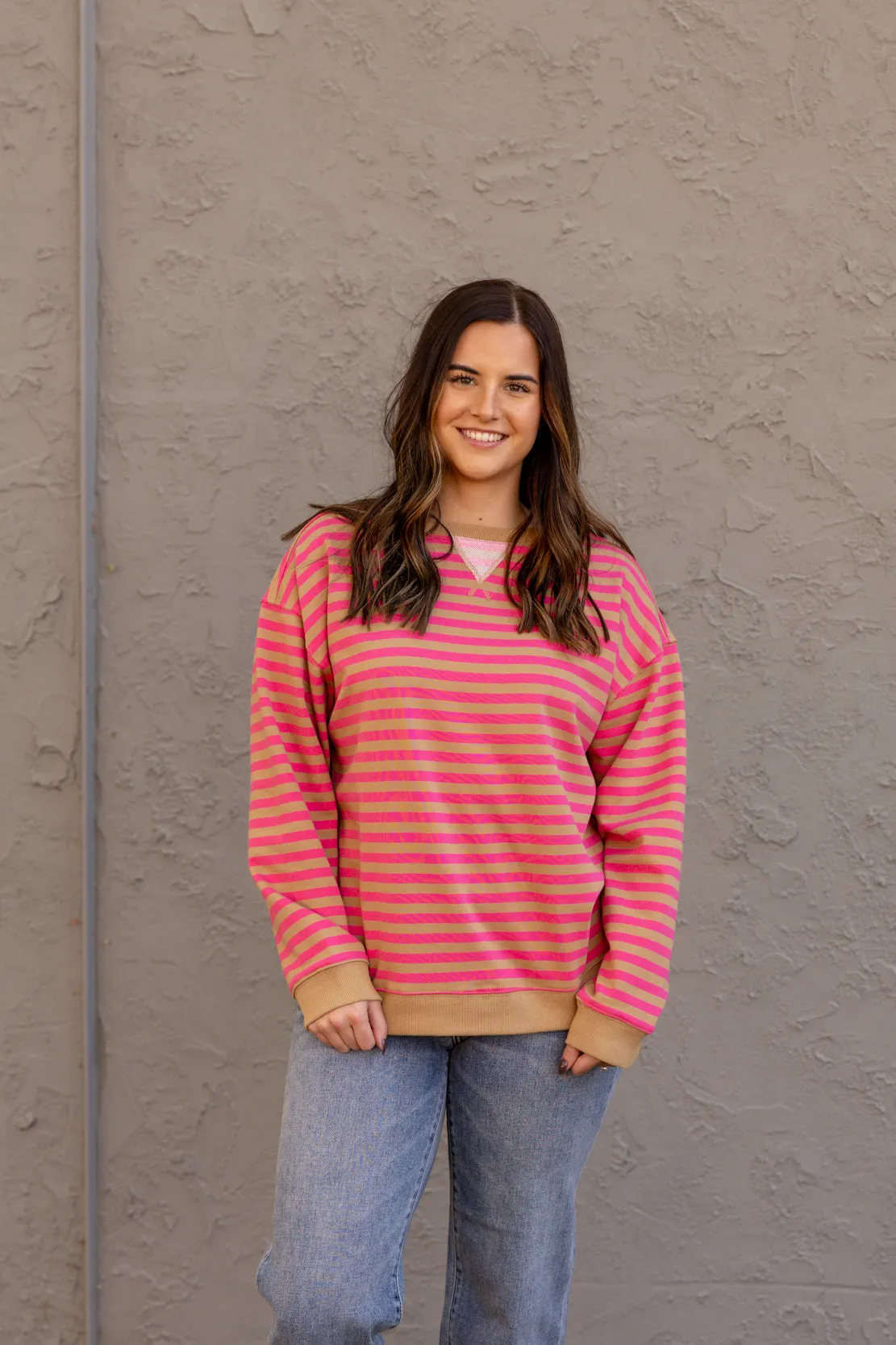 Darcie Striped Pullover | Punch/Taupe