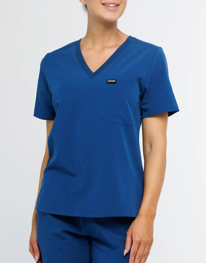 Essential One Pocket V Neck Scrub Top - Royal Blue