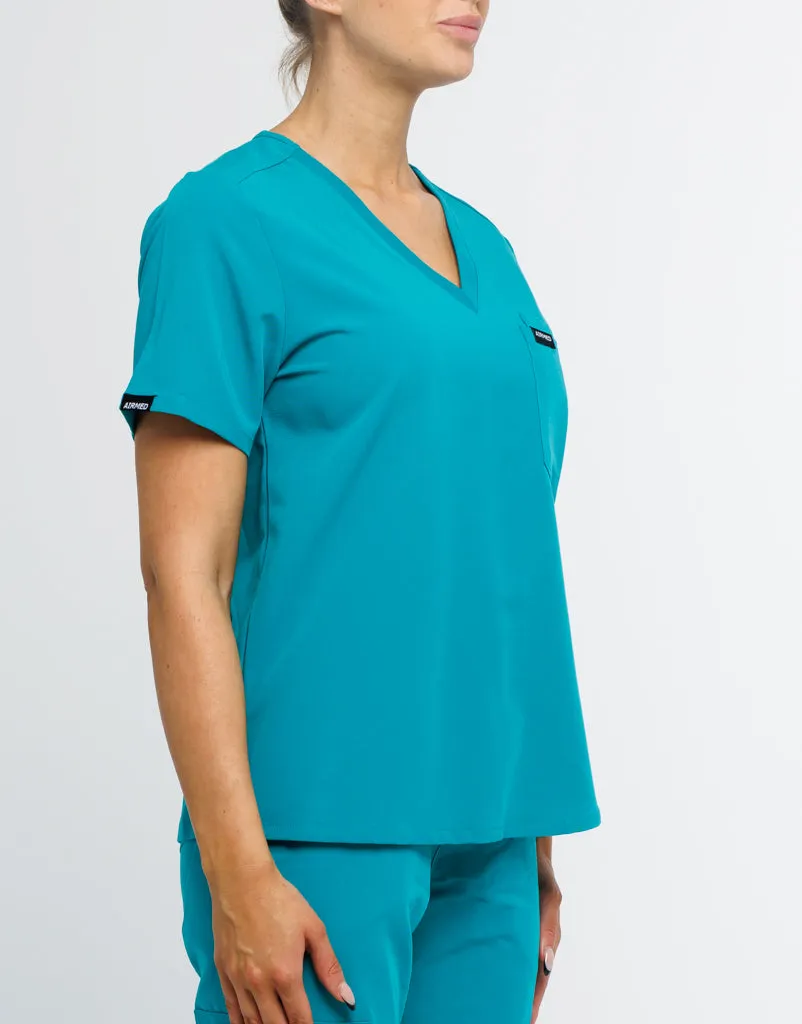 Essential One Pocket V Neck Scrub Top - Sydney Teal