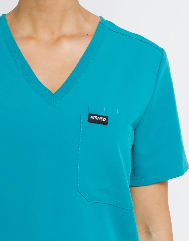 Essential One Pocket V Neck Scrub Top - Sydney Teal