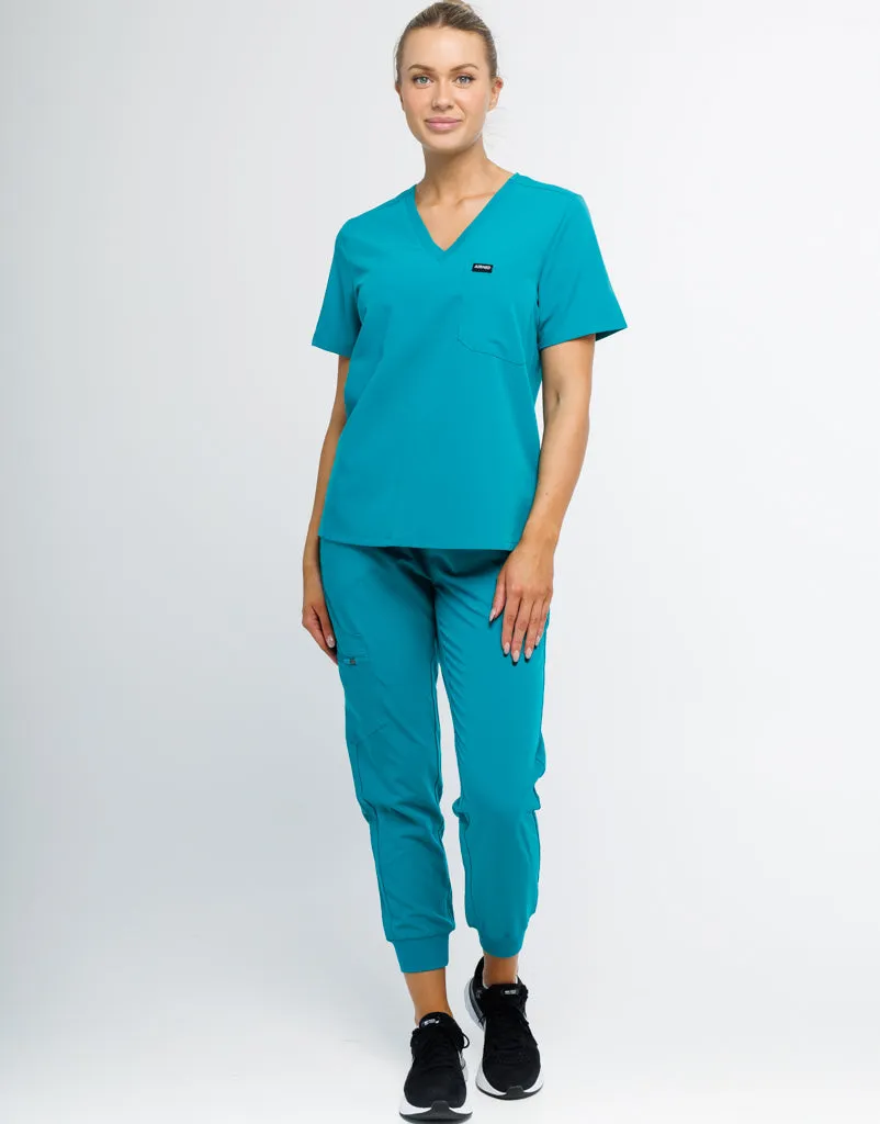 Essential One Pocket V Neck Scrub Top - Sydney Teal