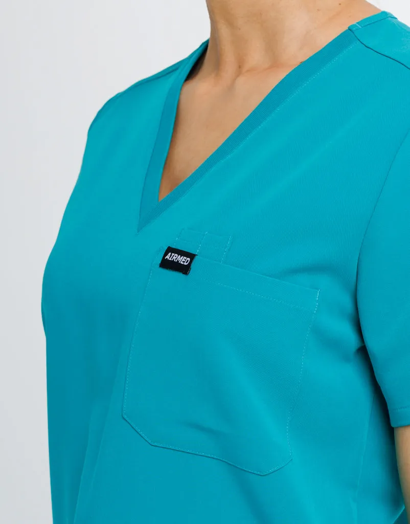 Essential One Pocket V Neck Scrub Top - Sydney Teal