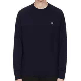 Fred Perry Textured Panel Crew Sweatshirt Navy