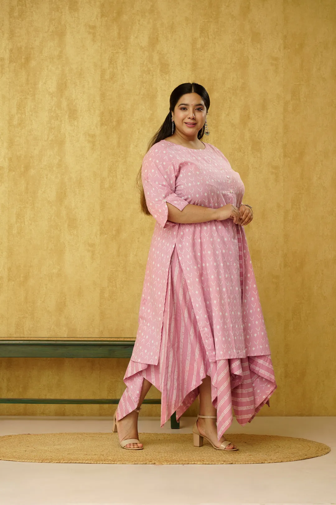 Gorgeous Pink Indo-western Dress in Jacquard Cotton