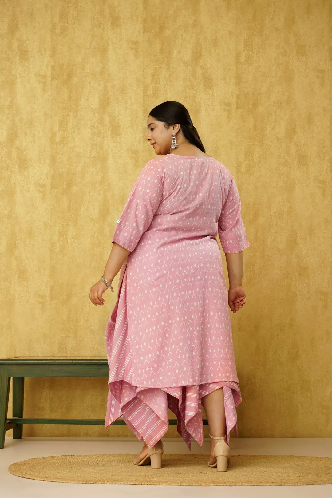 Gorgeous Pink Indo-western Dress in Jacquard Cotton