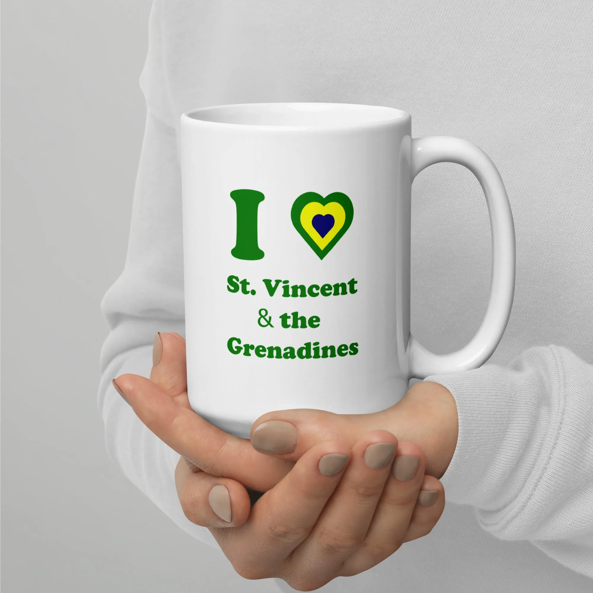 I Love St. Vincent and the Grenadines Green Heart White glossy mug