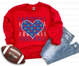 Kansas Football Heart Repeat Red Sweatshirt