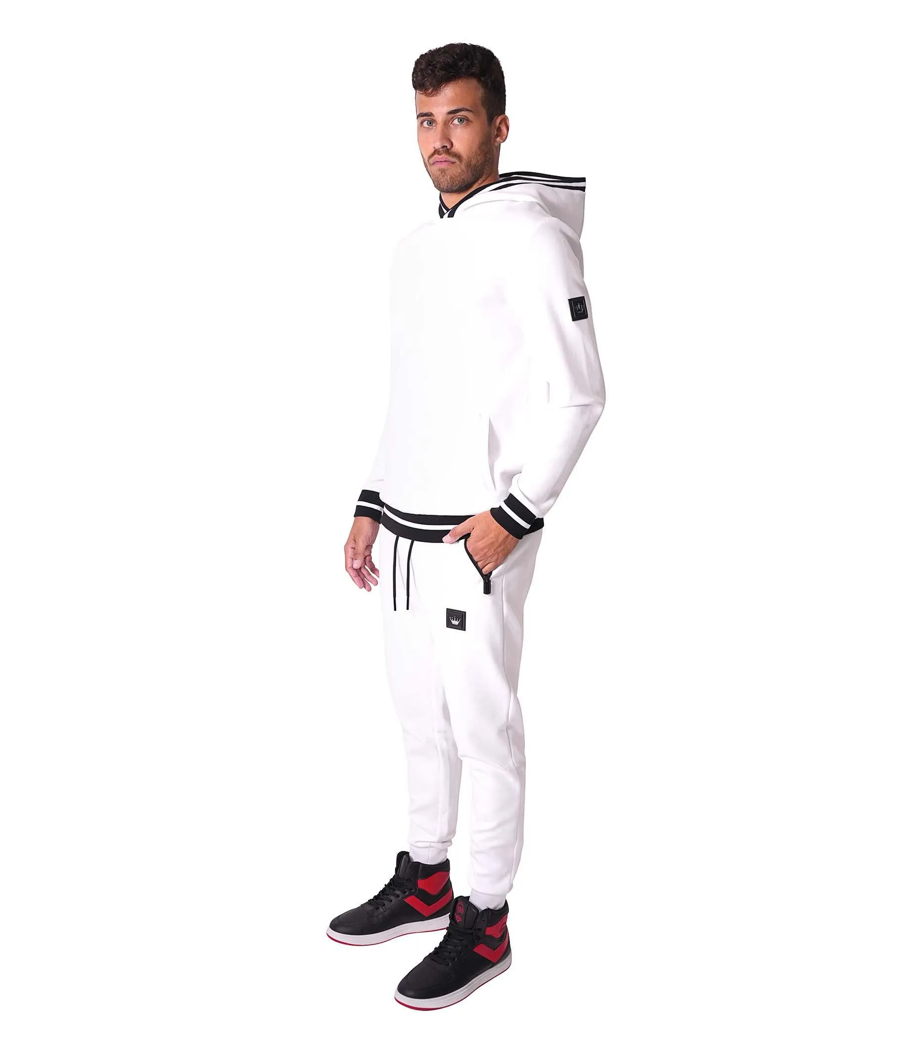 Kiwi Rib Stripes White Hoodie