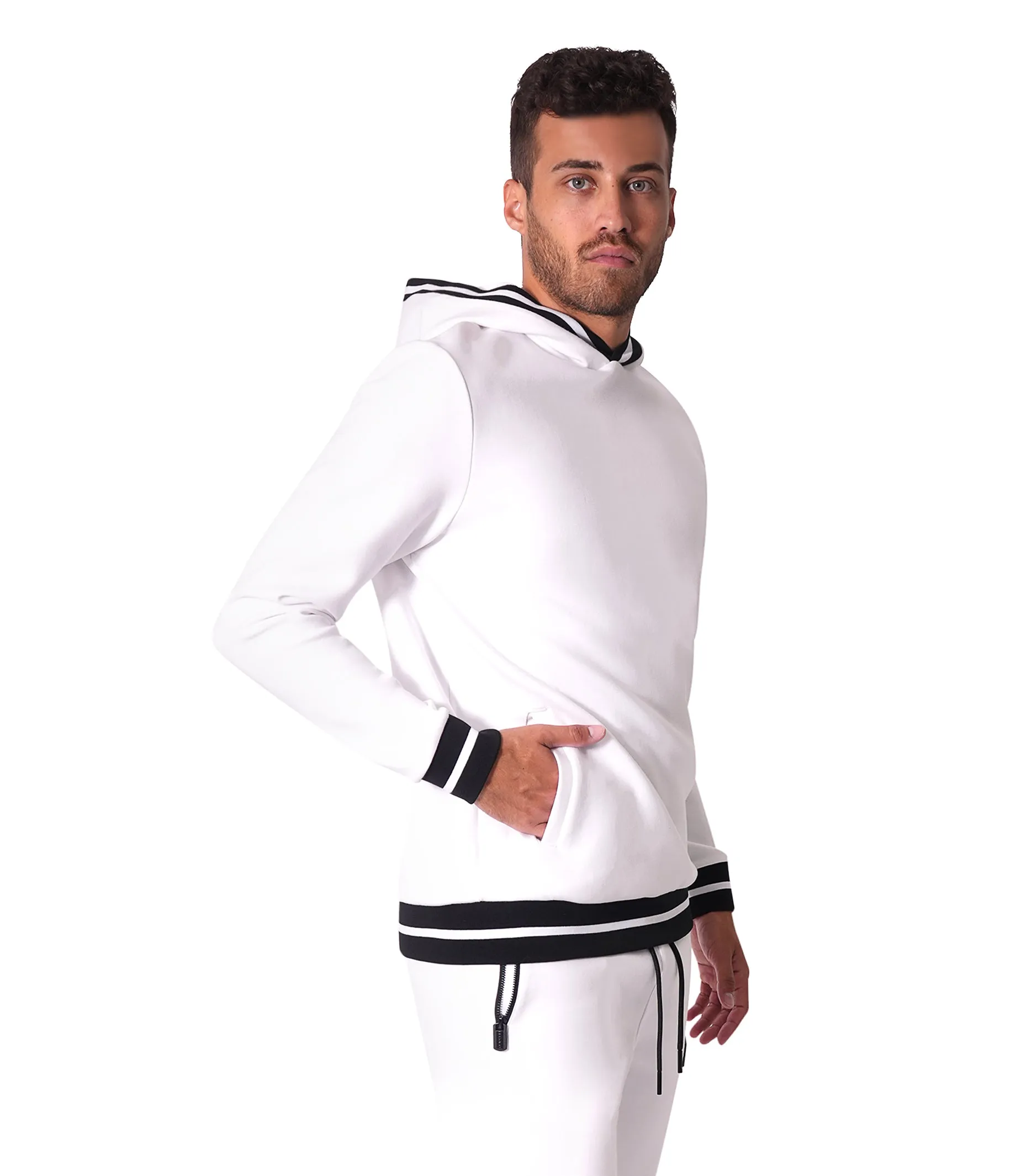 Kiwi Rib Stripes White Hoodie