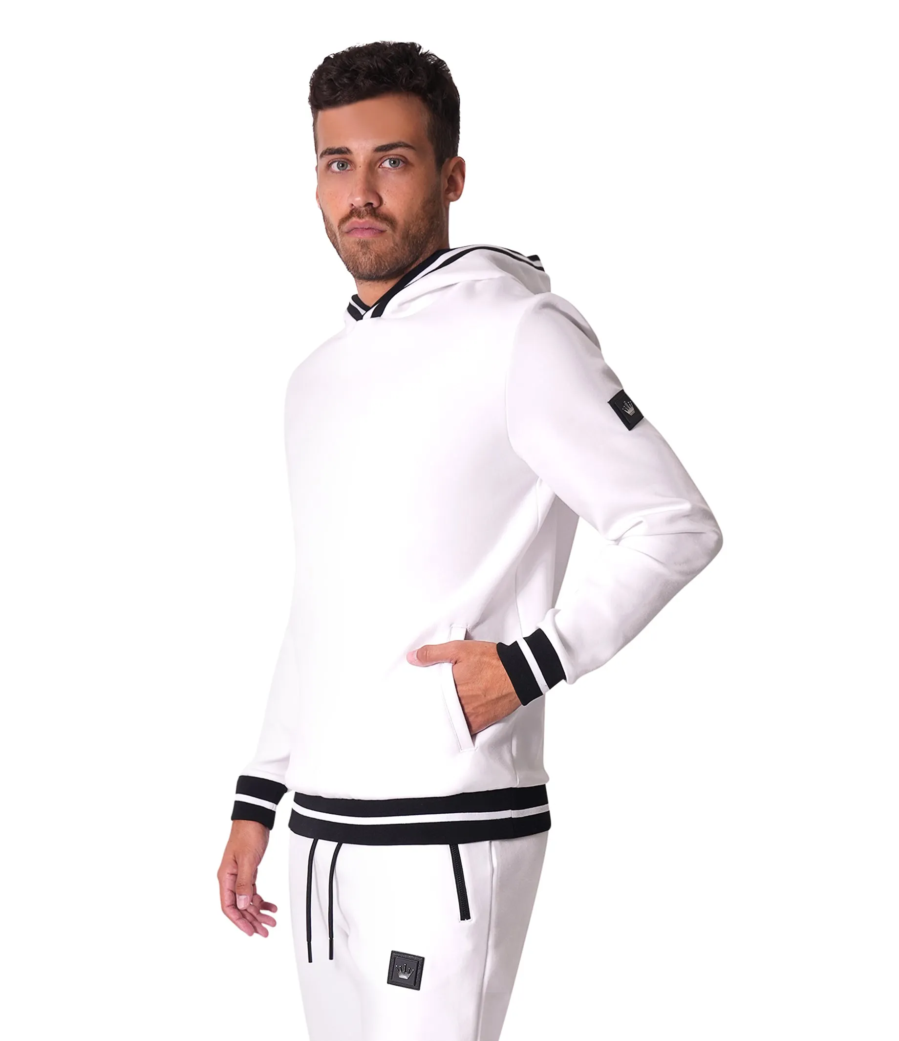 Kiwi Rib Stripes White Hoodie