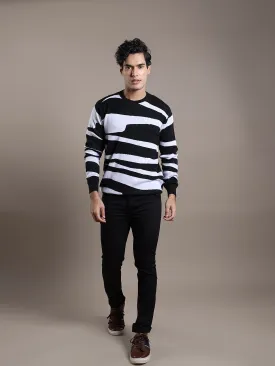 Knitted Black Dobby Regular Fit Full Sleeve Casual Pullover