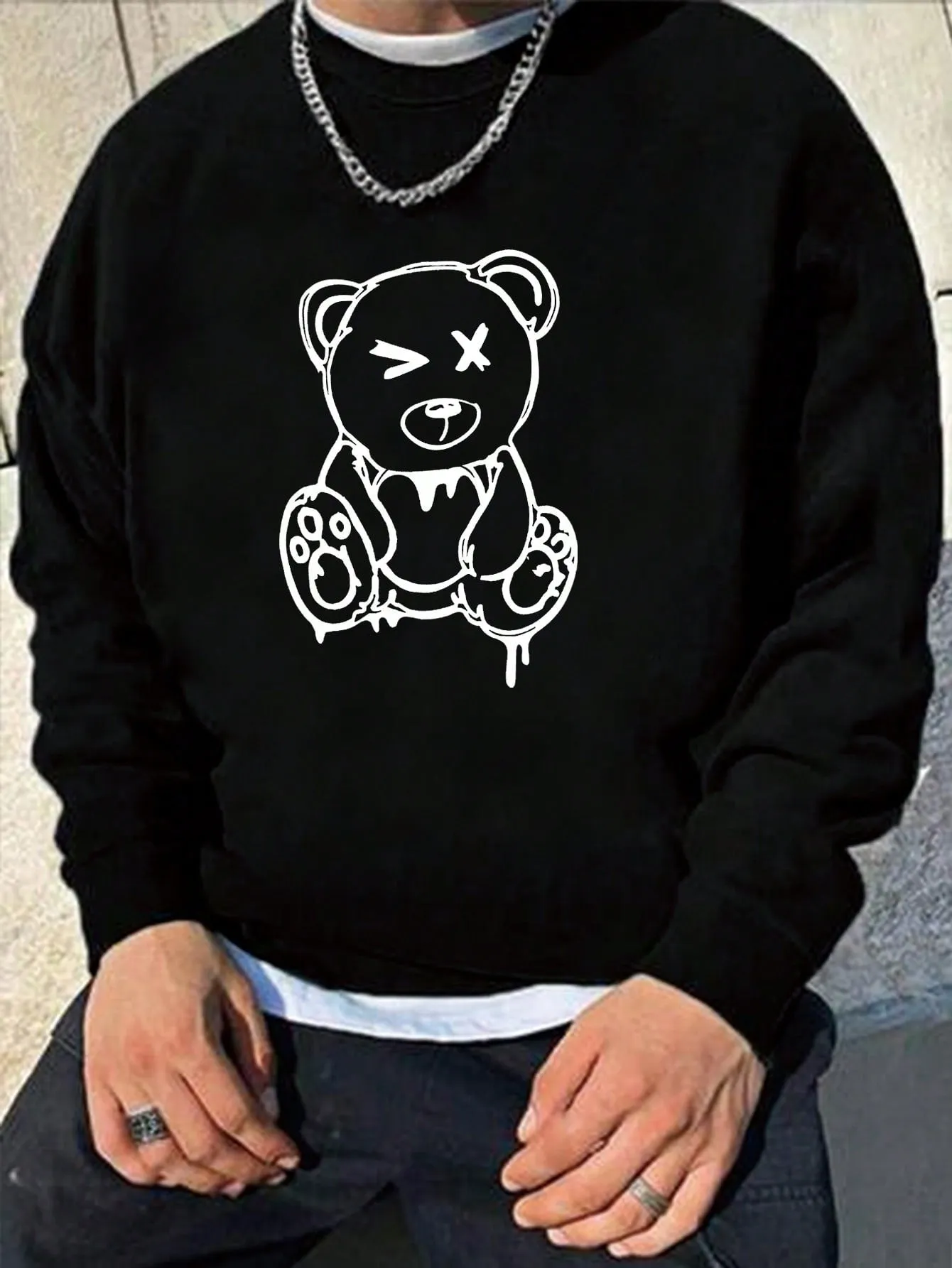 Manfinity Dauomo Men'S Round Neck Sweatshirt With Bear Print