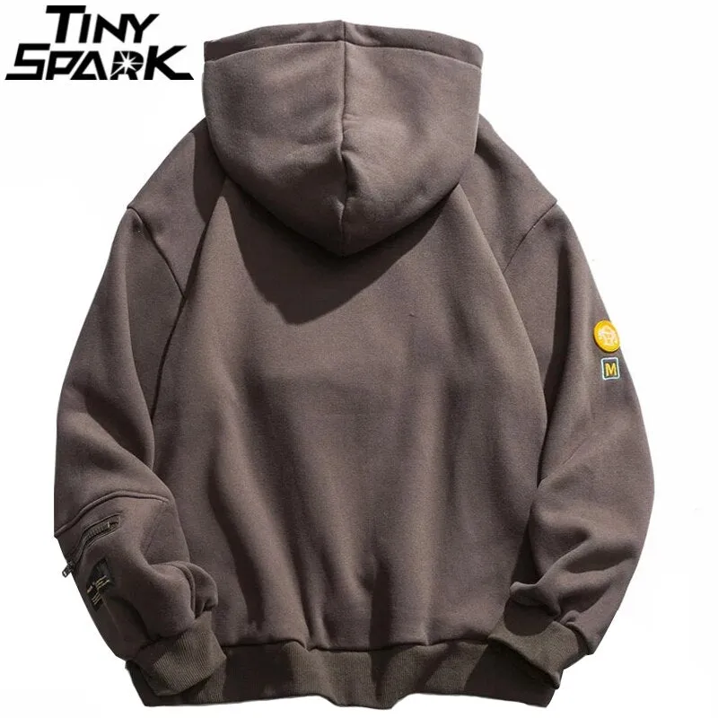 Men's Hoodie Sweatshirt with Zipper Pocket and Patches