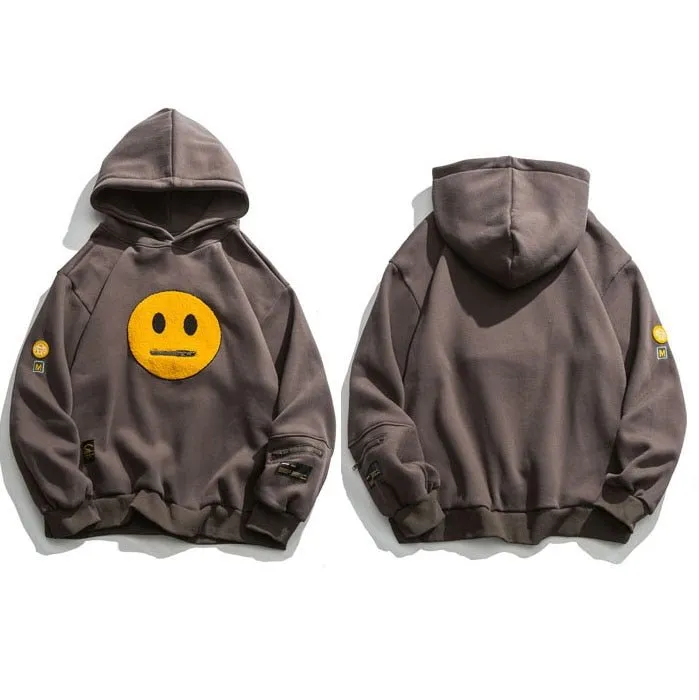 Men's Hoodie Sweatshirt with Zipper Pocket and Patches