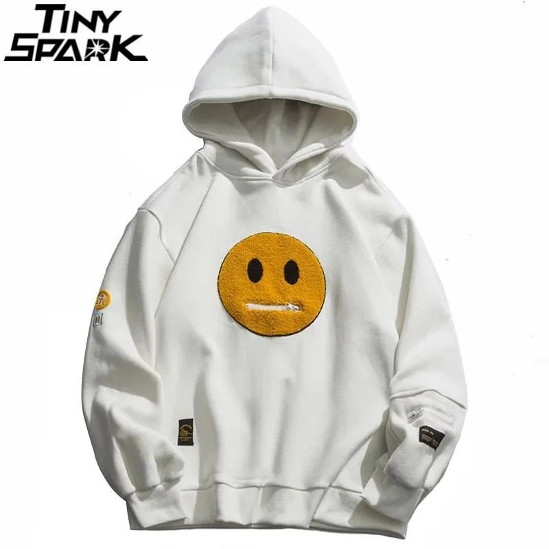 Men's Hoodie Sweatshirt with Zipper Pocket and Patches