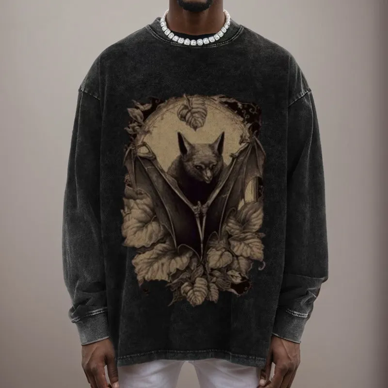 Mens Vintage Bat Print Gothic Sweatshirt