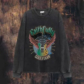 Mens Vintage Faith Fully Guitar Print Sweatshirt