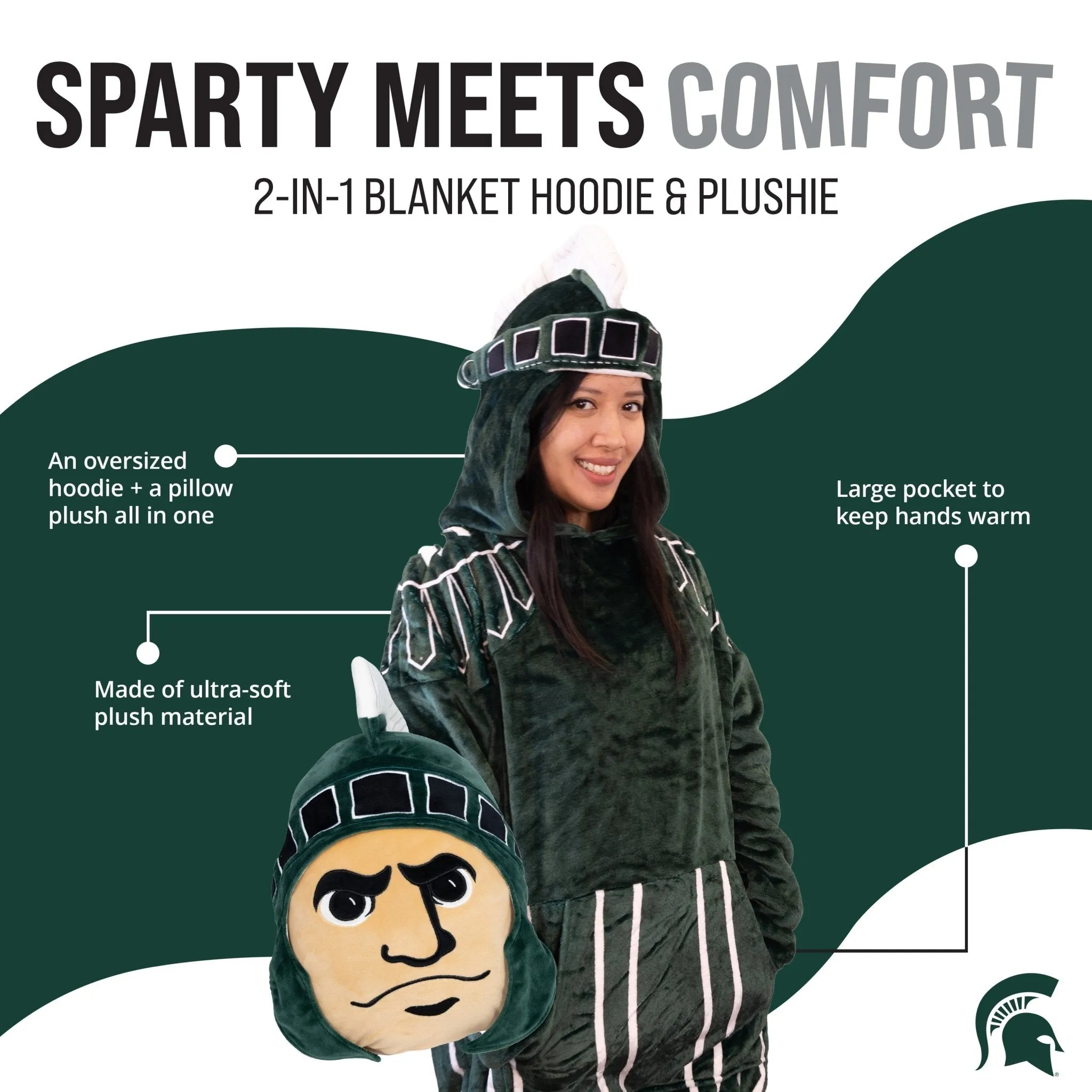 Michigan State University Sparty Snugible | Blanket Hoodie & Pillow