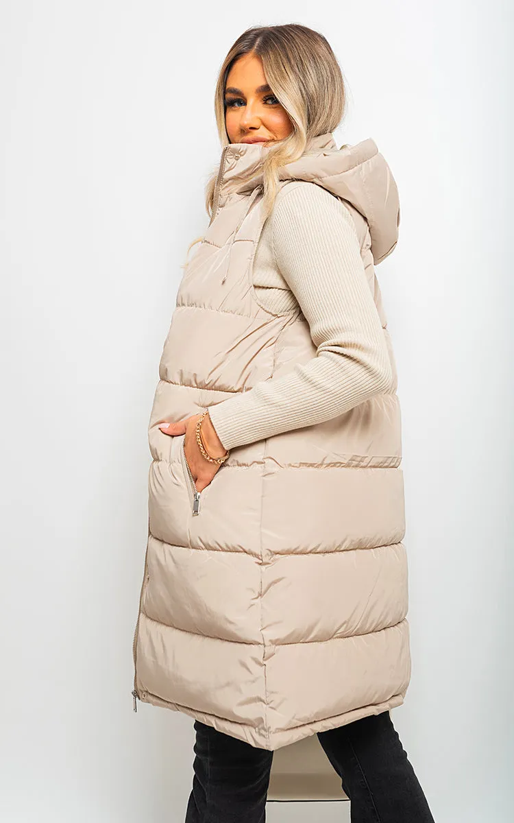 Midi Longline Padded Puffer Sleeveless Gilet