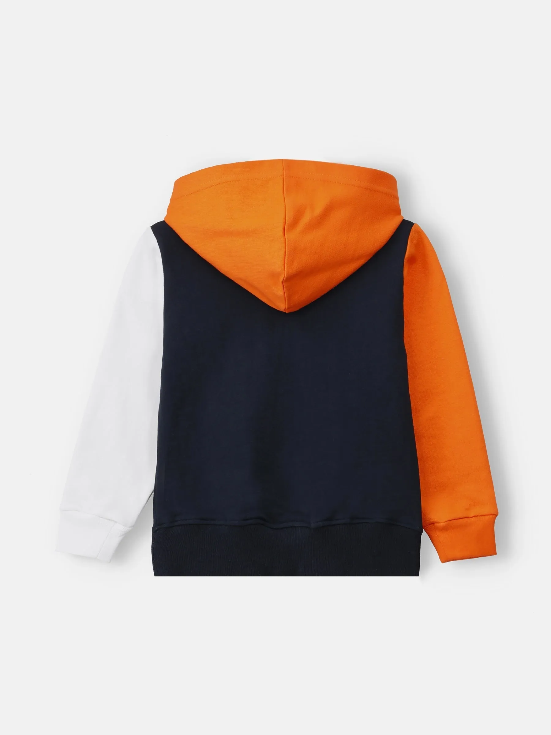 Navy Blue & Orange Sweatshirt With Contrasting Sleeves & Hood