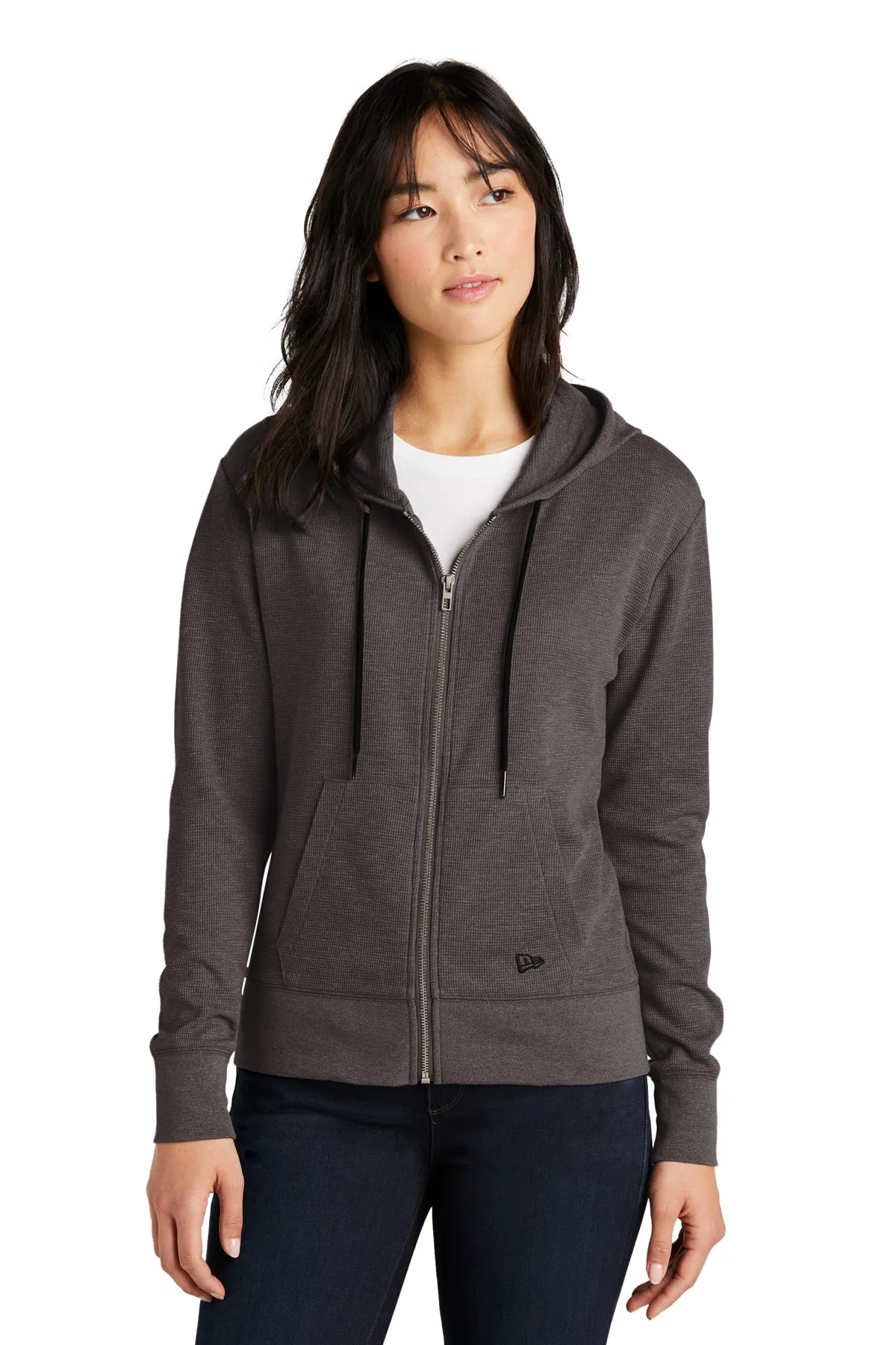 New Era Ladies Thermal Custom Zip Hoodies, Black Heather