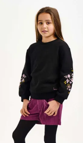 Nicole Miller Girls Black Floral Sleeve Sweatshirt